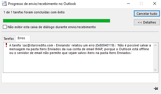 Como resolver o Erro 0x80040119 Pasta itens enviados no Outlook